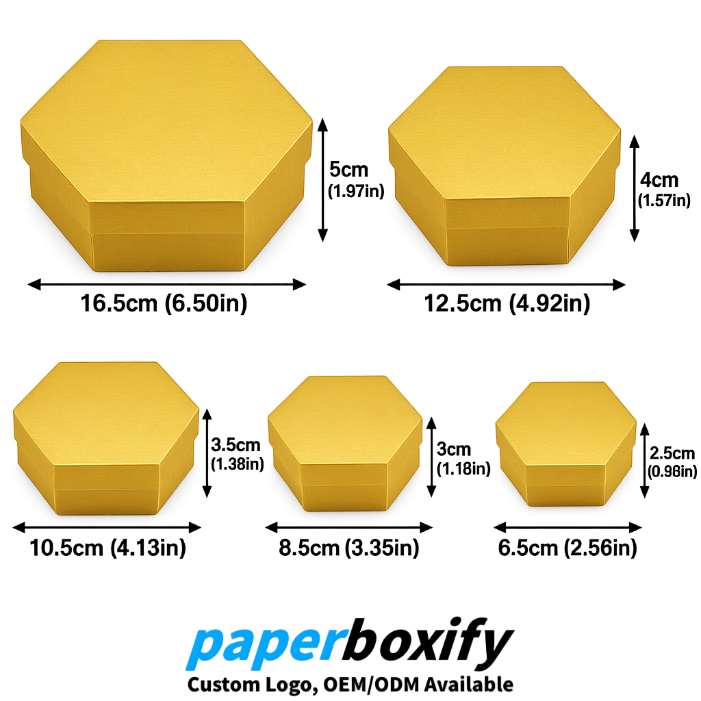 Gold Paper Hexagon Box with Lid - Biodegrade Paper Mache Gift Boxes Manufacturer