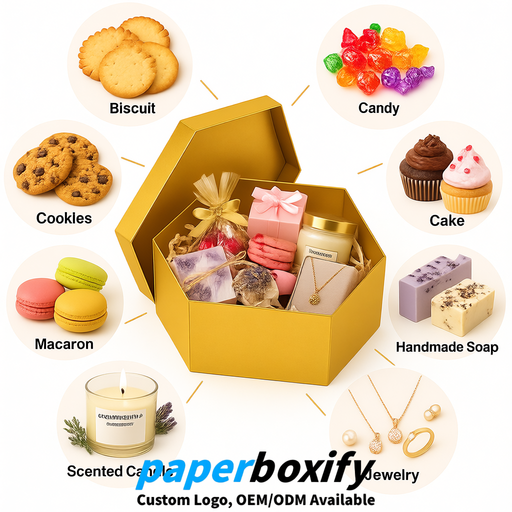 Gold Paper Hexagon Box with Lid - Biodegrade Paper Mache Gift Boxes Manufacturer