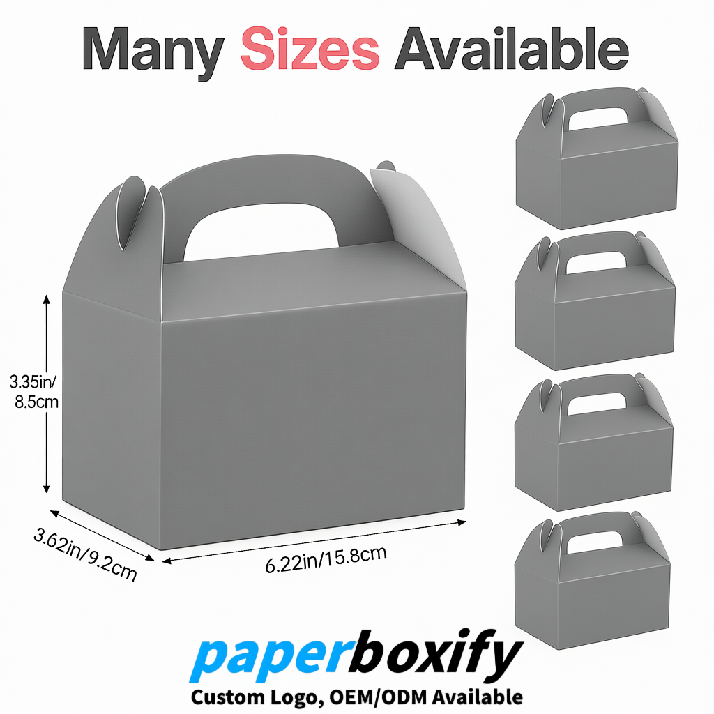 Gray Gable Boxes with Handles 6.22x3.35x3.62 inch Kraft Paper Party Favors Boxes in Bulk