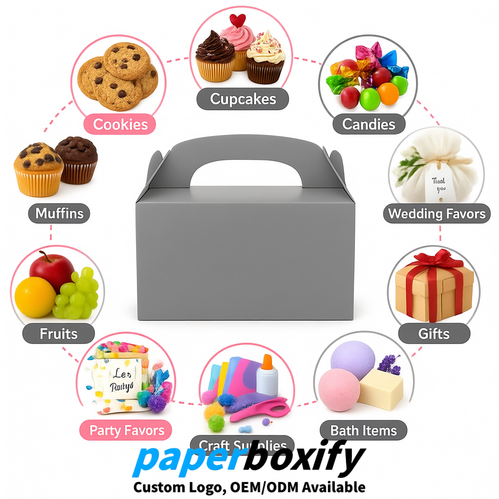 Gray Gable Boxes with Handles 6.22x3.35x3.62 inch Kraft Paper Party Favors Boxes in Bulk