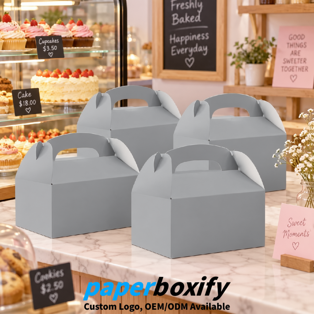 Gray Gable Boxes with Handles 6.22x3.35x3.62 inch Kraft Paper Party Favors Boxes in Bulk