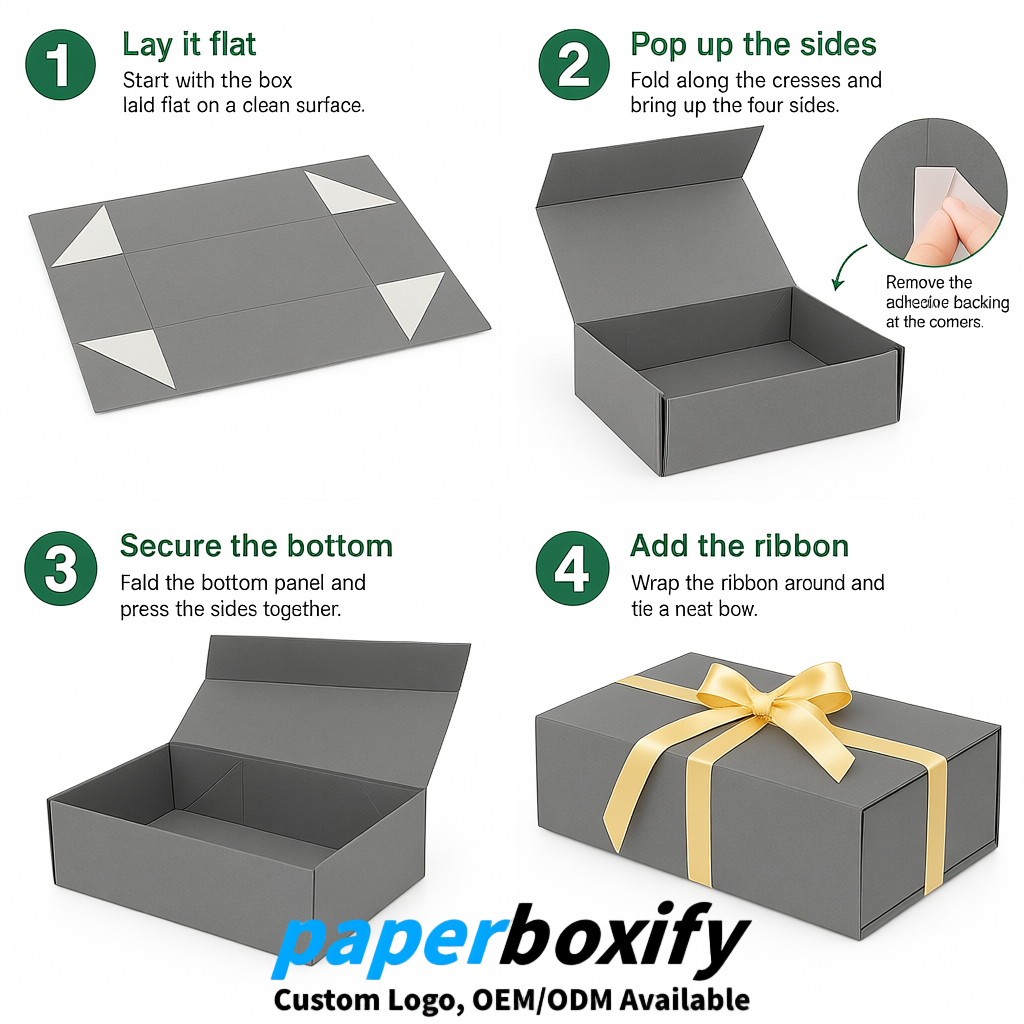 Gray Magnetic Closure Gift Box with Ribbon 13.8x9x4.3 inch Luxury Large Storage Box