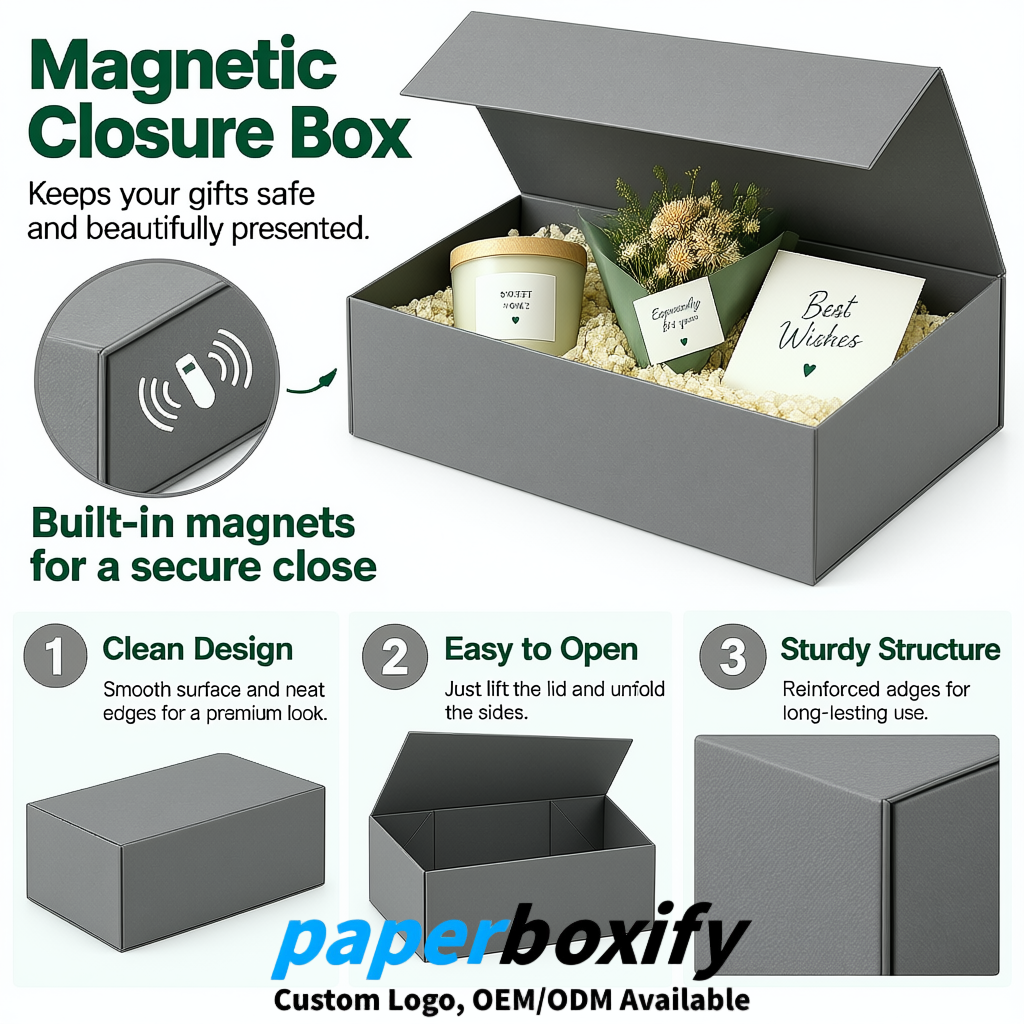 Gray Magnetic Closure Gift Box with Ribbon 13.8x9x4.3 inch Luxury Large Storage Box Gray Magnetic Closure Gift Box with Ribbon 13.8x9x4.3 inch Luxury Large Storage Box