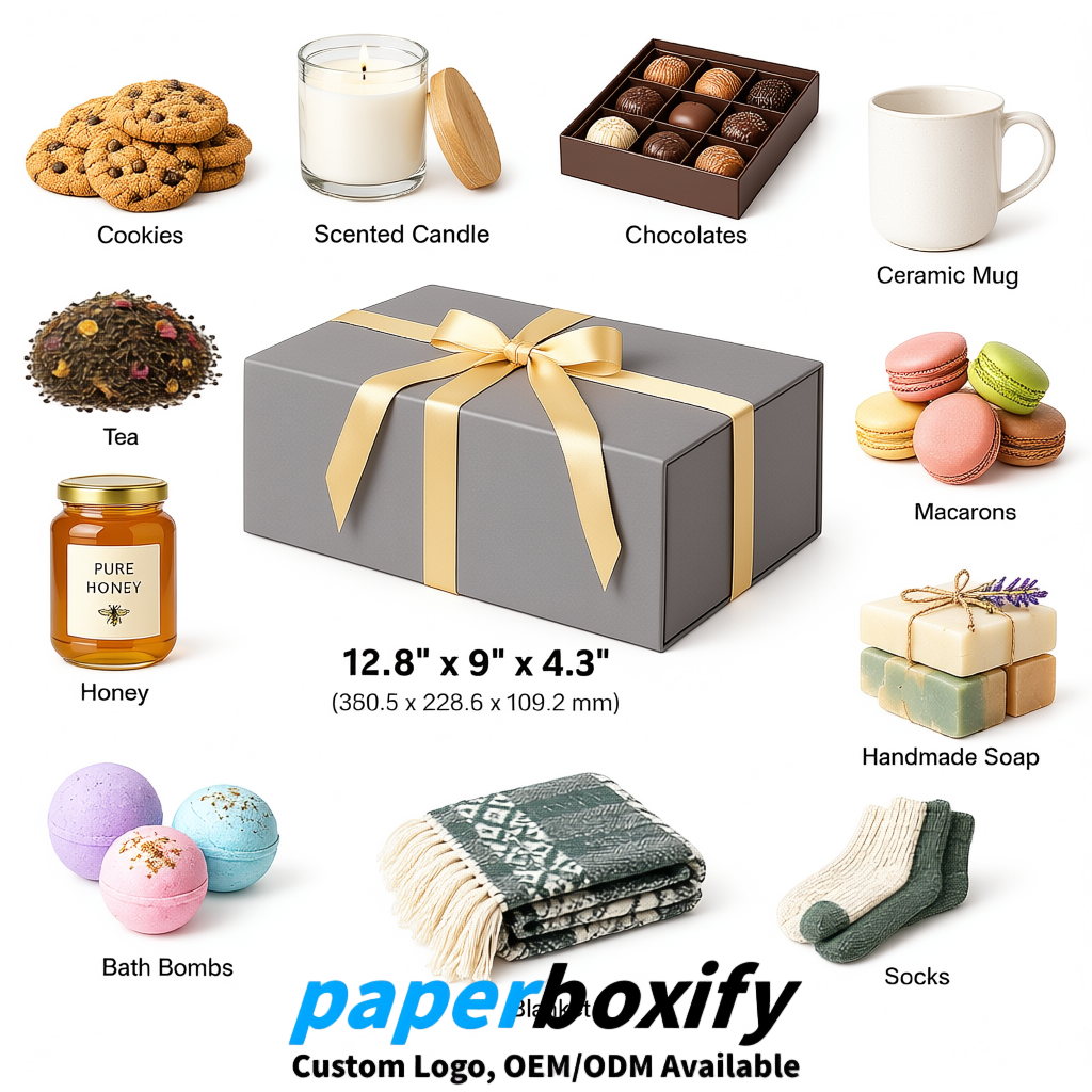 Gray Magnetic Closure Gift Box​ with Ribbon 13.8x9x4.3 inch Luxury Large Storage Box