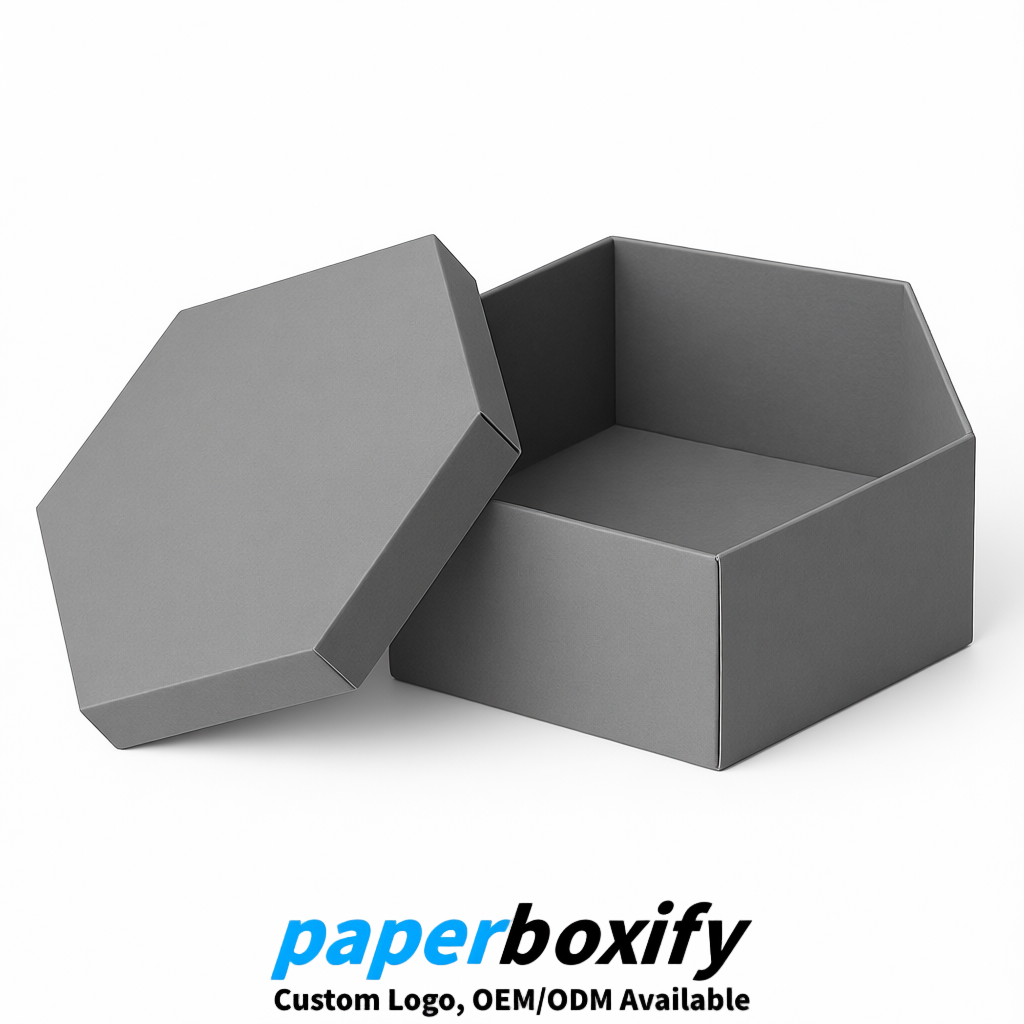 Gray Paper Hexagon Box with Lid - Biodegrade Paper Mache Gift Boxes Manufacturer