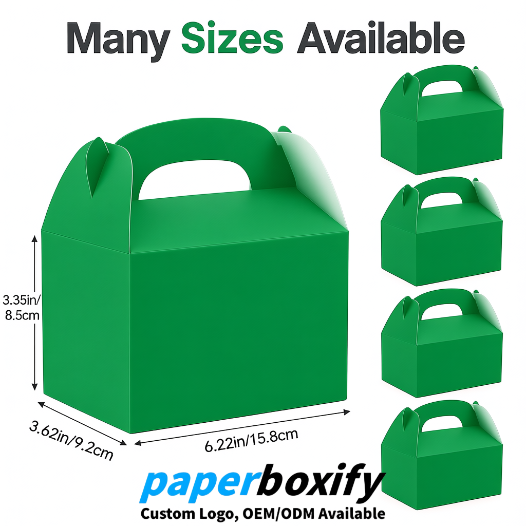 Green Gable Boxes with Handles 6.22x3.35x3.62 inch Kraft Paper Party Favors Boxes in Bulk