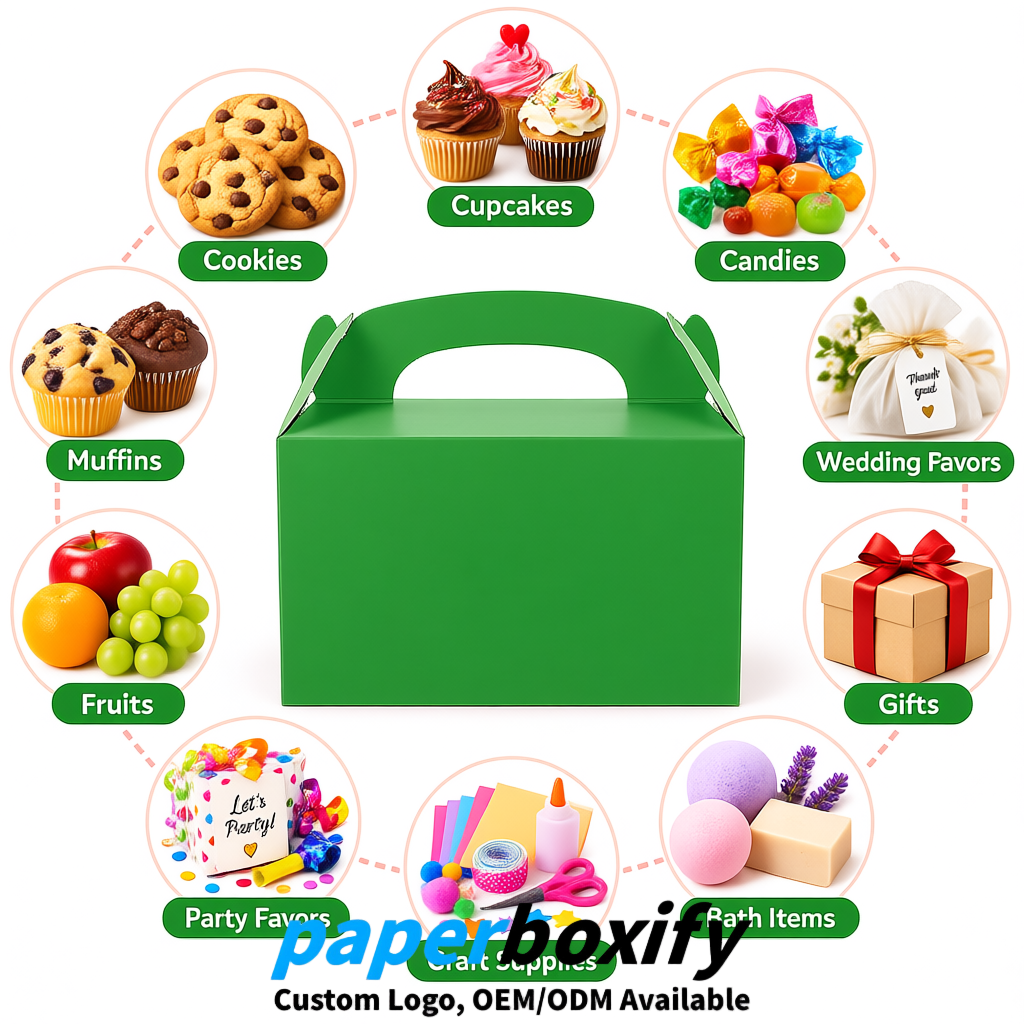 Green Gable Boxes with Handles 6.22x3.35x3.62 inch Kraft Paper Party Favors Boxes in Bulk