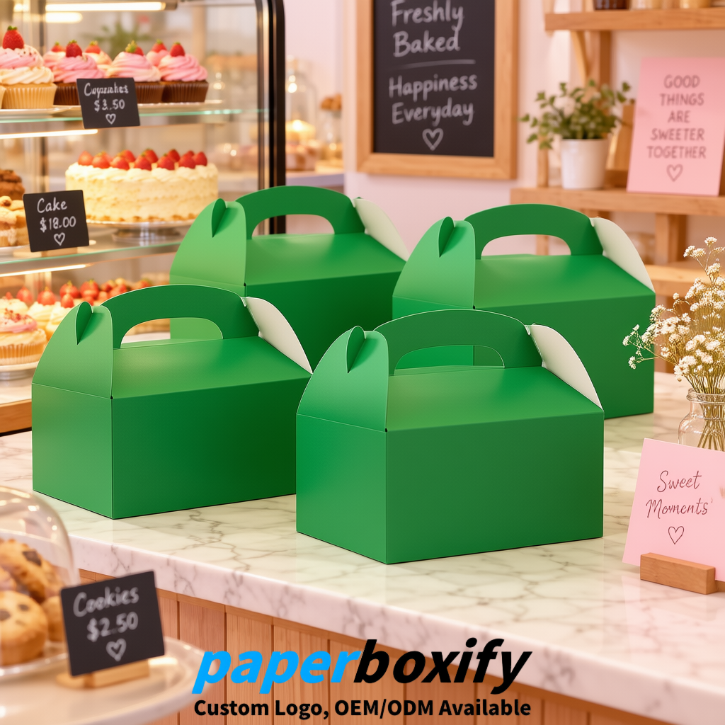Green Gable Boxes with Handles 6.22x3.35x3.62 inch Kraft Paper Party Favors Boxes in Bulk