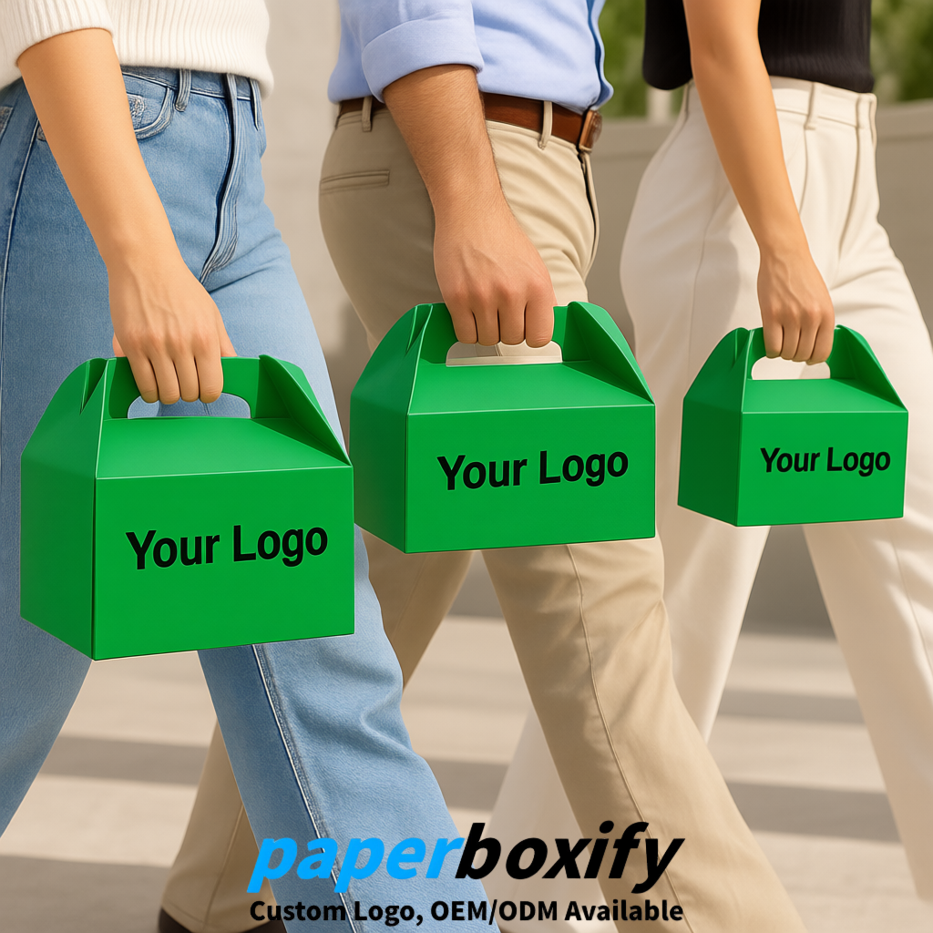 Green Gable Boxes with Handles 6.22x3.35x3.62 inch Kraft Paper Party Favors Boxes in Bulk