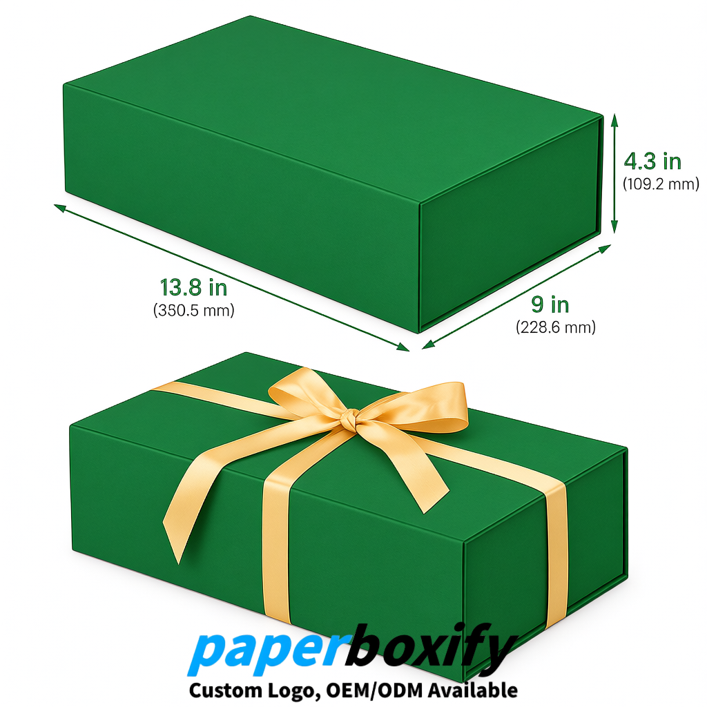 Green Magnetic Closure Gift Box with Ribbon 13.8x9x4.3 inch Luxury Large Storage Box
