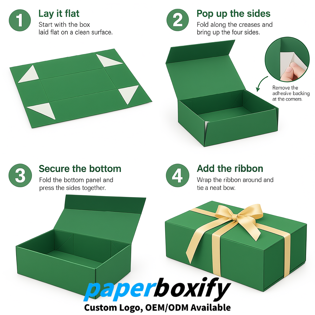 Green Magnetic Closure Gift Box​ with Ribbon 13.8x9x4.3 inch Luxury Large Storage Box
