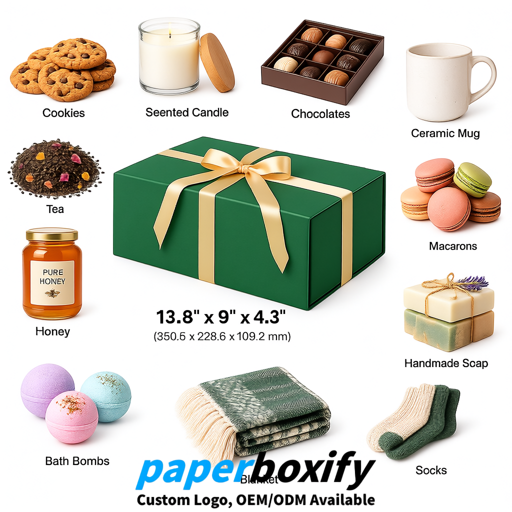 Green Magnetic Closure Gift Box​ with Ribbon 13.8x9x4.3 inch Luxury Large Storage Box