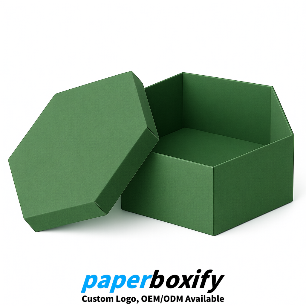 Green Paper Hexagon Box with Lid - Biodegrade Paper Mache Gift Boxes Manufacturer