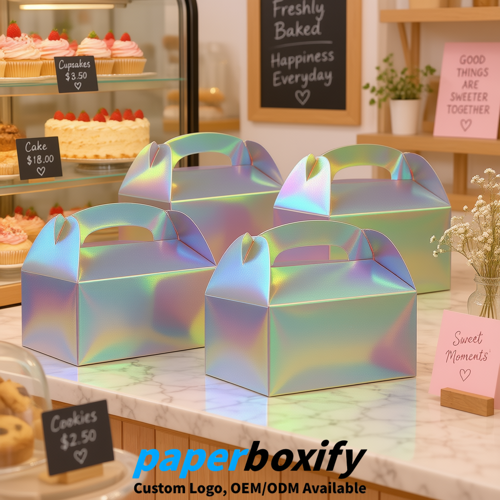 Holographic Gable Boxes with Handles 6.22x3.35x3.62 inch Kraft Paper Party Favors Boxes in Bulk