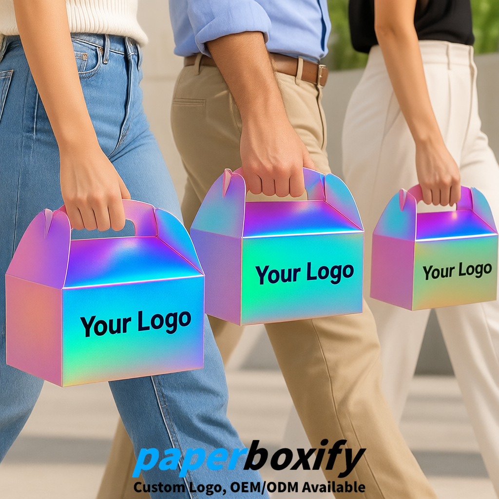 Holographic Gable Boxes with Handles 6.22x3.35x3.62 inch Kraft Paper Party Favors Boxes in Bulk