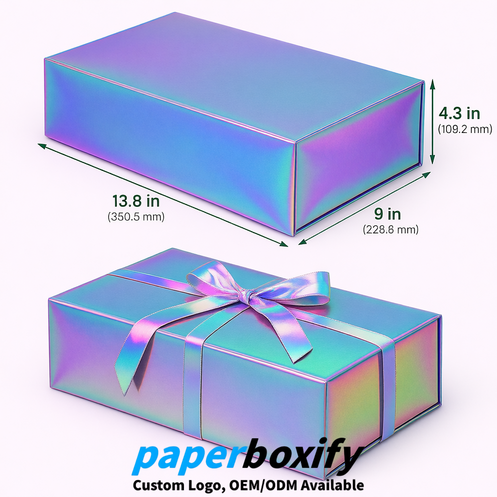 Holographic Magnetic Closure Gift Box with Ribbon 13.8x9x4.3 inch Luxury Large Storage Box
