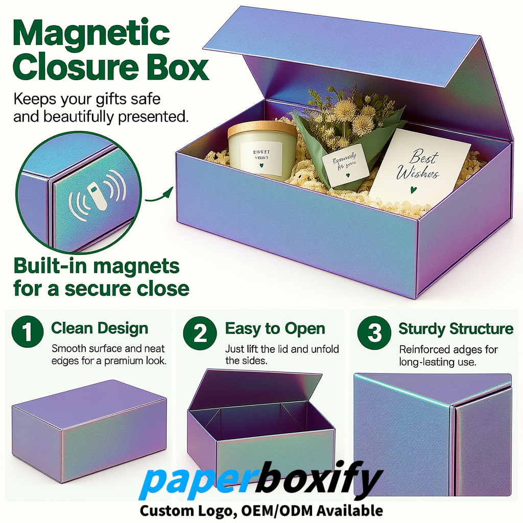 Holographic Magnetic Closure Gift Box with Ribbon 13.8x9x4.3 inch Luxury Large Storage Box