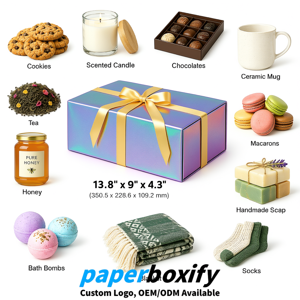 Holographic Magnetic Closure Gift Box with Ribbon 13.8x9x4.3 inch Luxury Large Storage Box