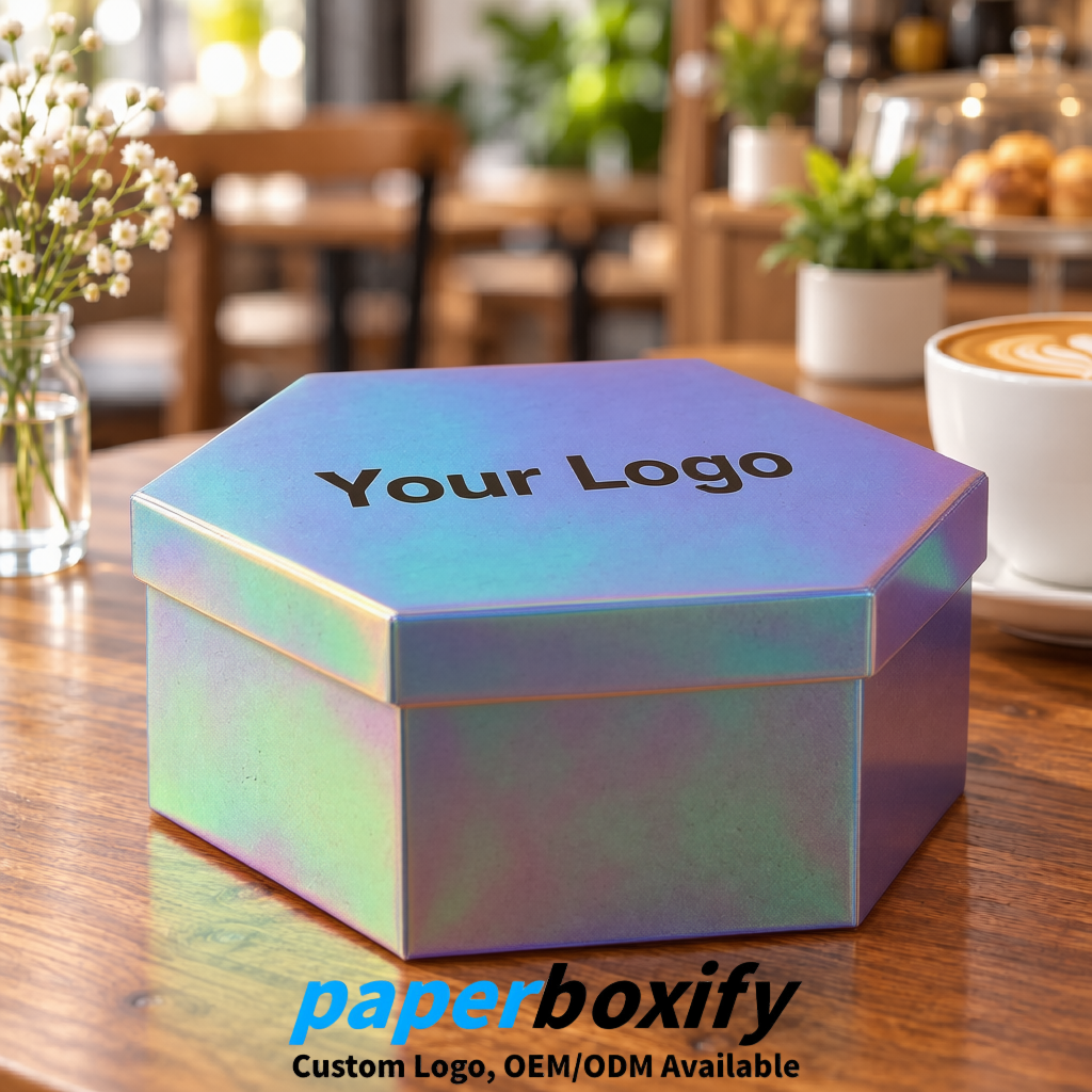 Holographic Paper Hexagon Box with Lid - Biodegrade Paper Mache Gift Boxes Manufacturer