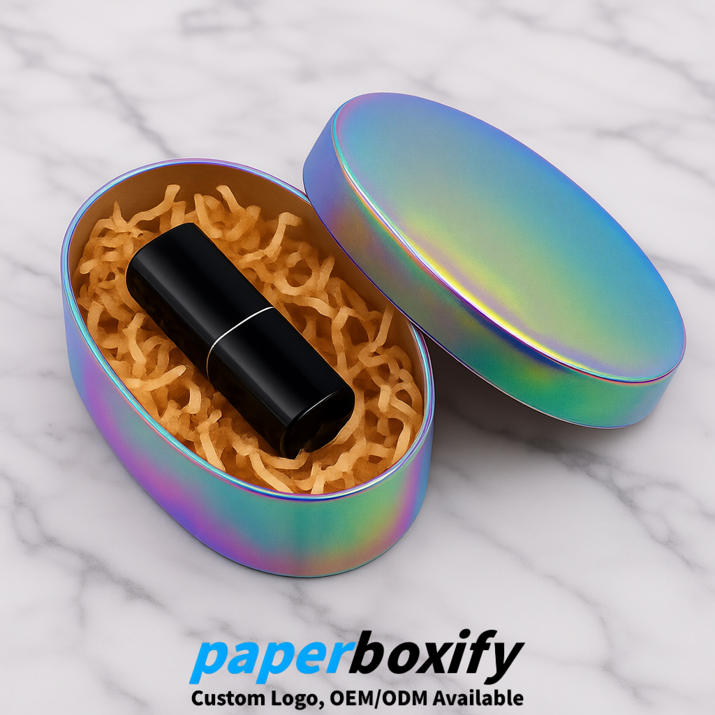 Holographic Oval Paper Mache Boxes with Lids - Cardboard boxes Factory