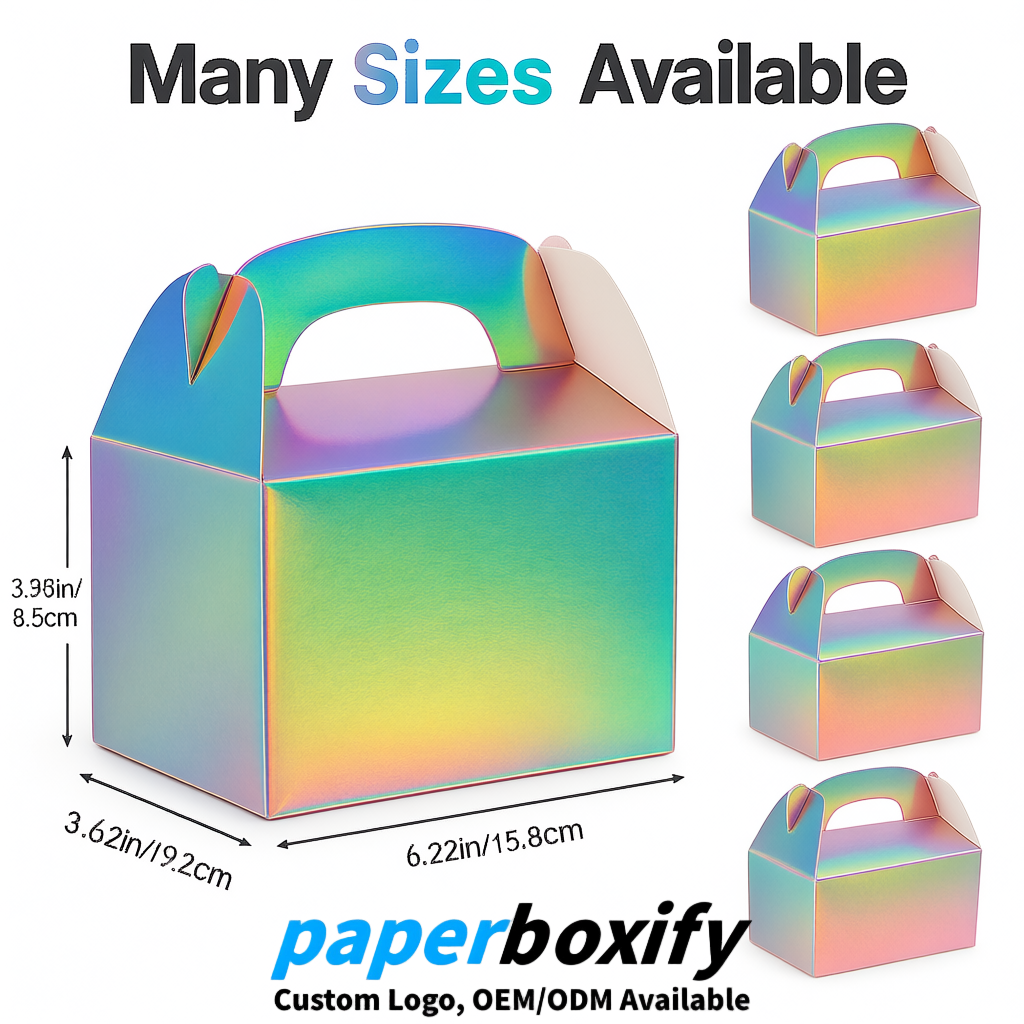 Iridescent Gable Boxes with Handles 6.22x3.35x3.62 inch Kraft Paper Party Favors Boxes in Bulk