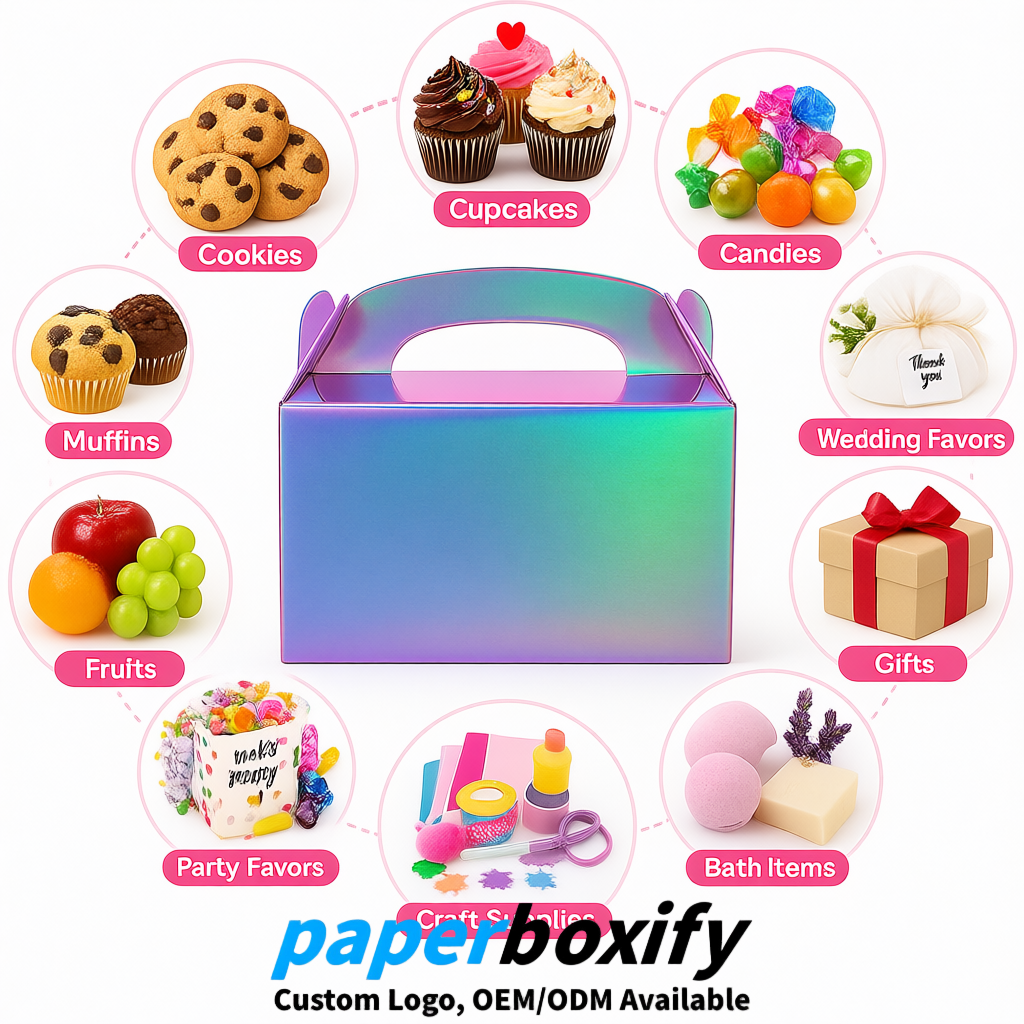 Iridescent Gable Boxes with Handles 6.22x3.35x3.62 inch Kraft Paper Party Favors Boxes in Bulk