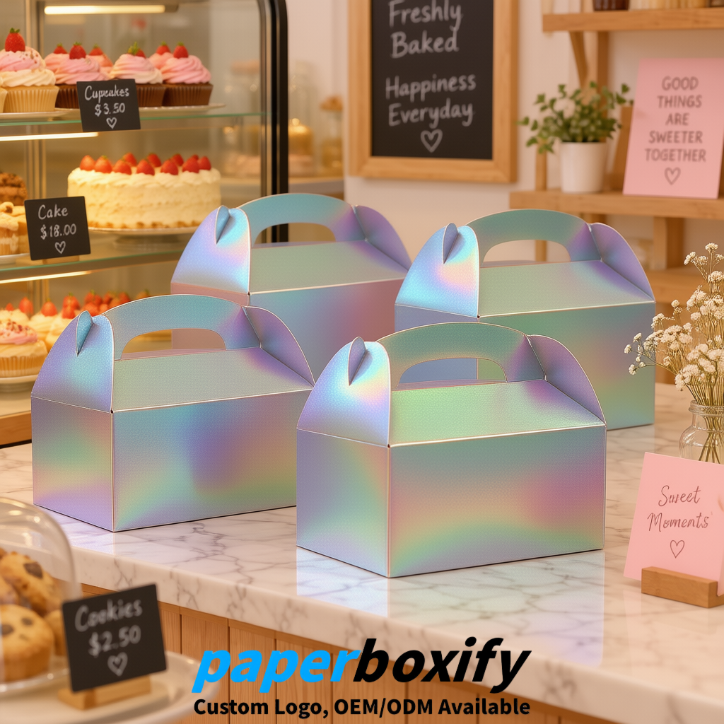 Iridescent Gable Boxes with Handles 6.22x3.35x3.62 inch Kraft Paper Party Favors Boxes in Bulk