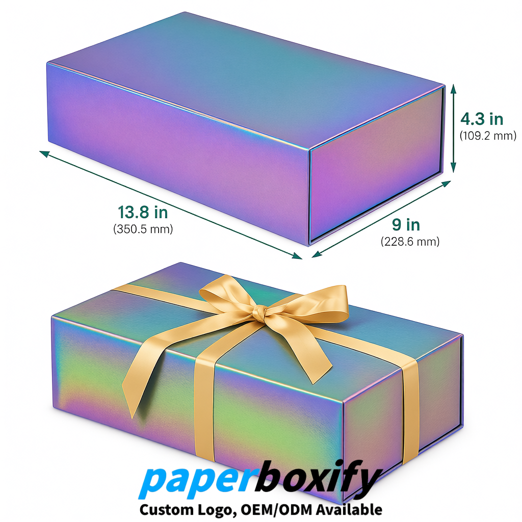 Iridescent Magnetic Closure Gift Box with Ribbon 13.8x9x4.3 inch Luxury Large Storage Box