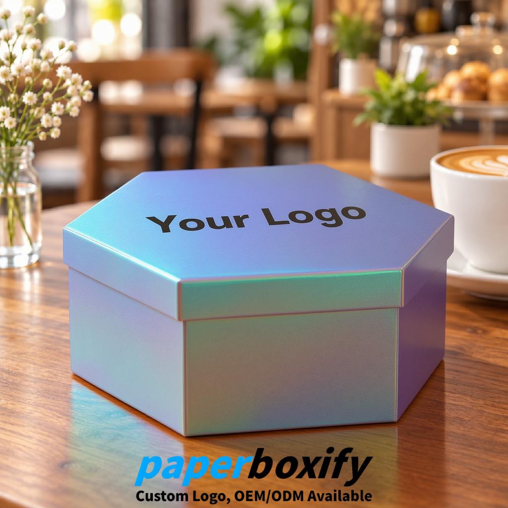 Iridescent Paper Hexagon Box with Lid - Biodegrade Paper Mache Gift Boxes Manufacturer