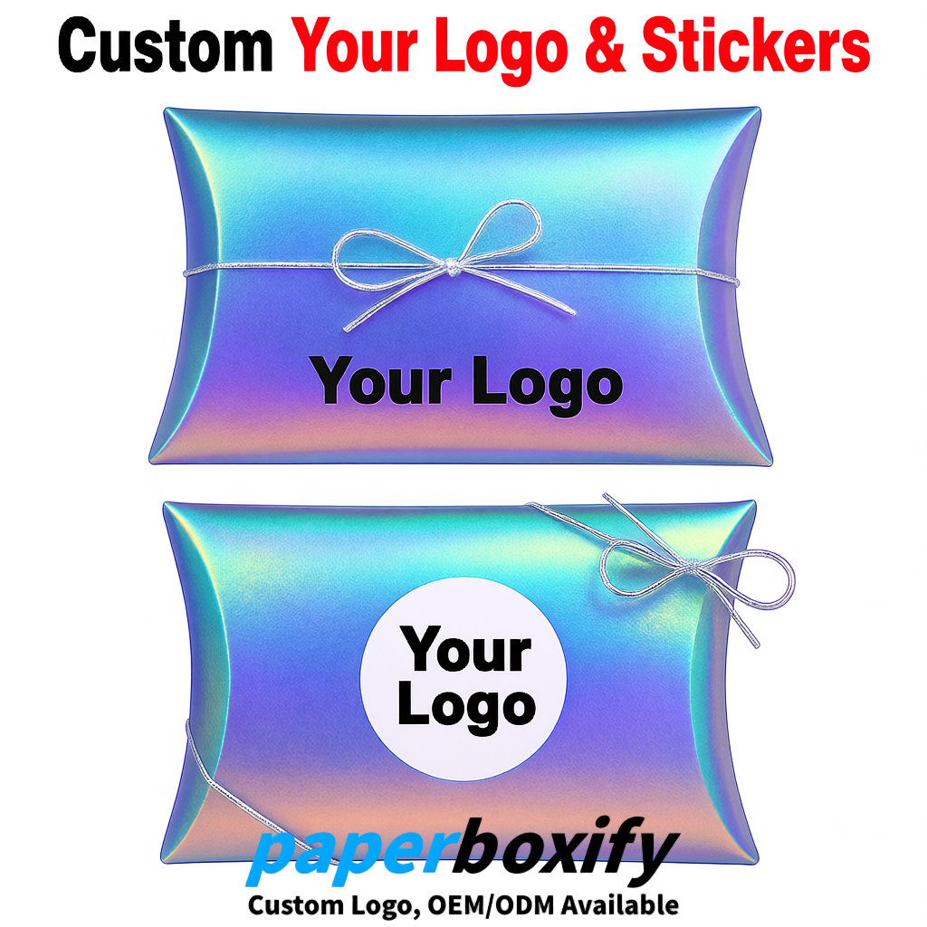 Bulk Iridescent Kraft Pillow Gift Boxes with Ties 4.7x3x1 inch for Candy & Favors