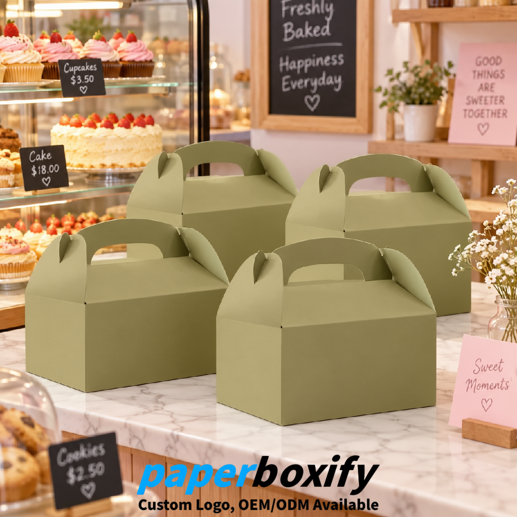 Khaki Gable Boxes with Handles 6.22x3.35x3.62 inch Kraft Paper Party Favors Boxes in Bulk