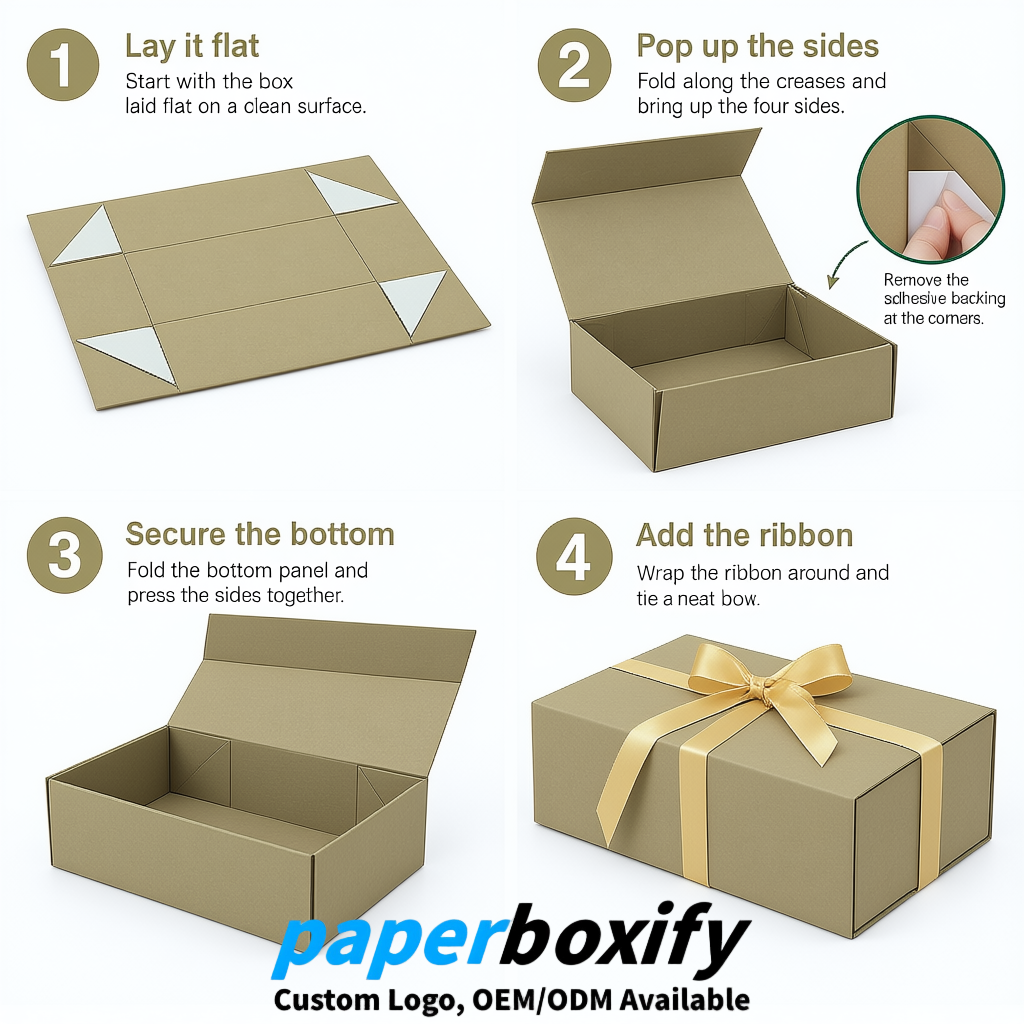 Khaki Magnetic Closure Gift Box with Ribbon 13.8x9x4.3 inch Luxury Large Storage Box