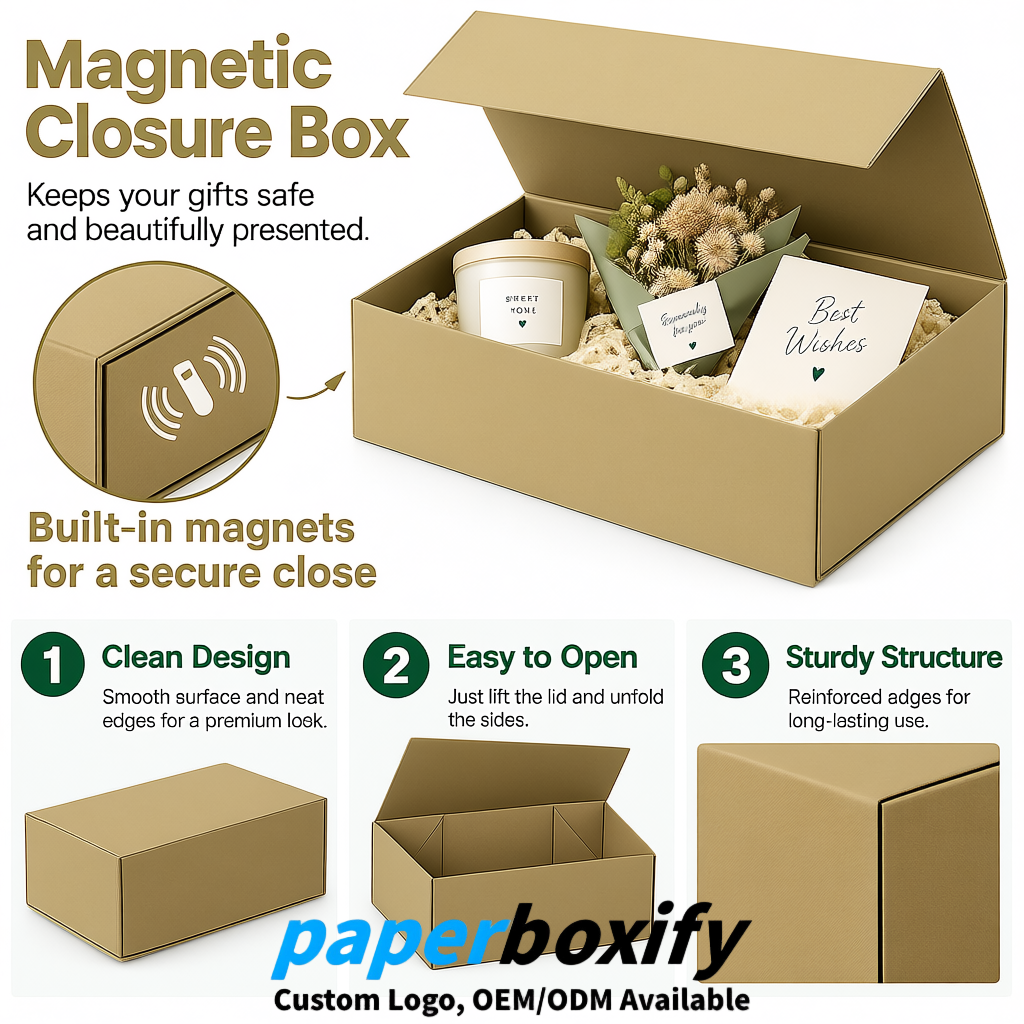 Khaki Magnetic Closure Gift Box with Ribbon 13.8x9x4.3 inch Luxury Large Storage Box