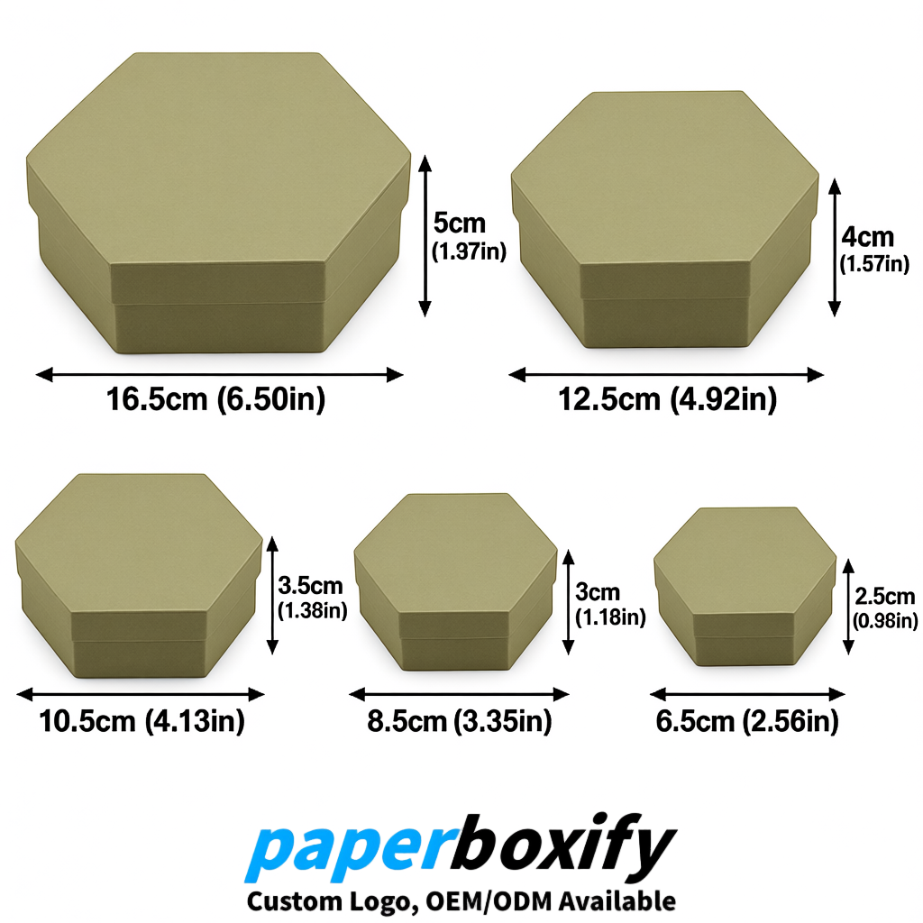 Khaki Paper Hexagon Box with Lid - Biodegrade Paper Mache Gift Boxes Manufacturer