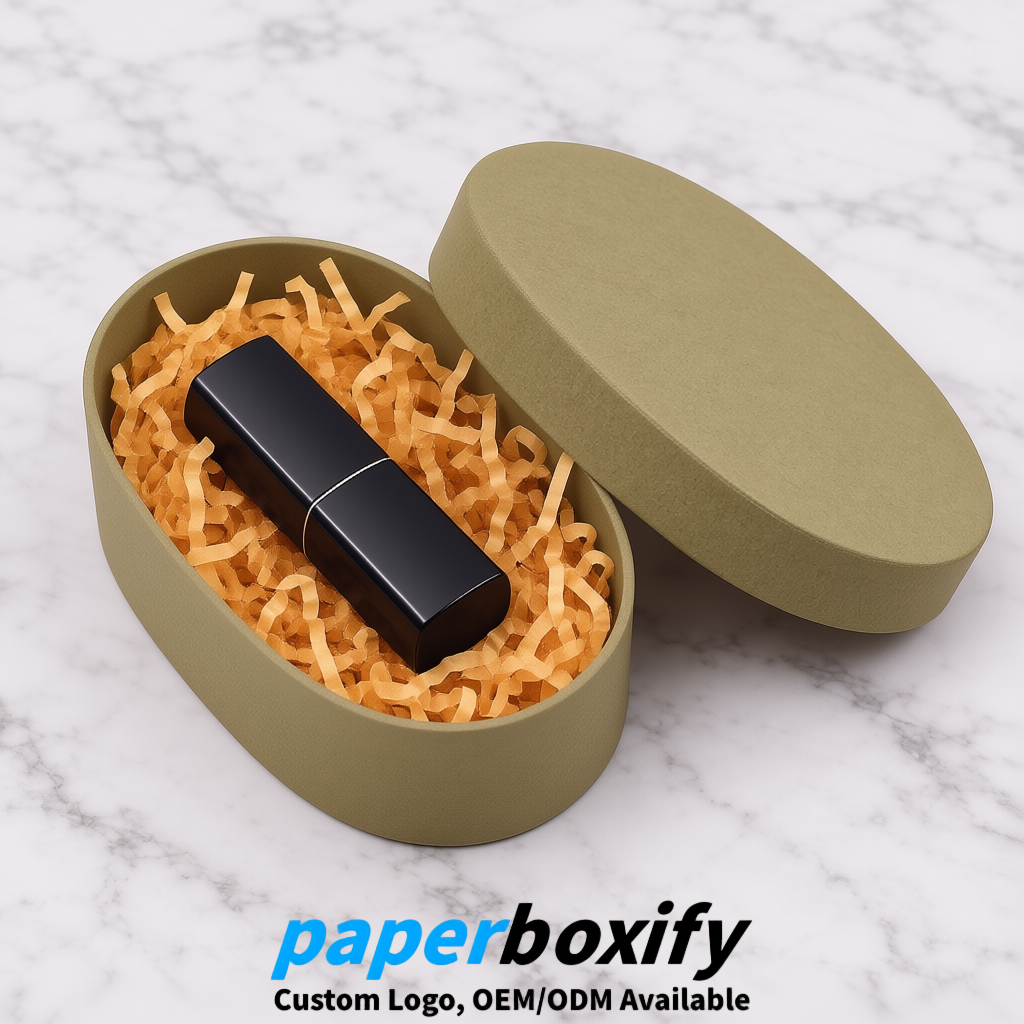 Khaki Oval Paper Mache Boxes with Lids - Cardboard boxes Factory