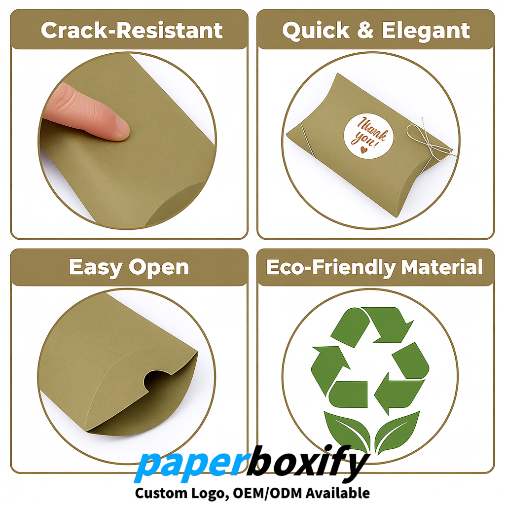 Bulk Khaki Kraft Pillow Gift Boxes with Ties 4.7x3x1 inch for Candy & Favors