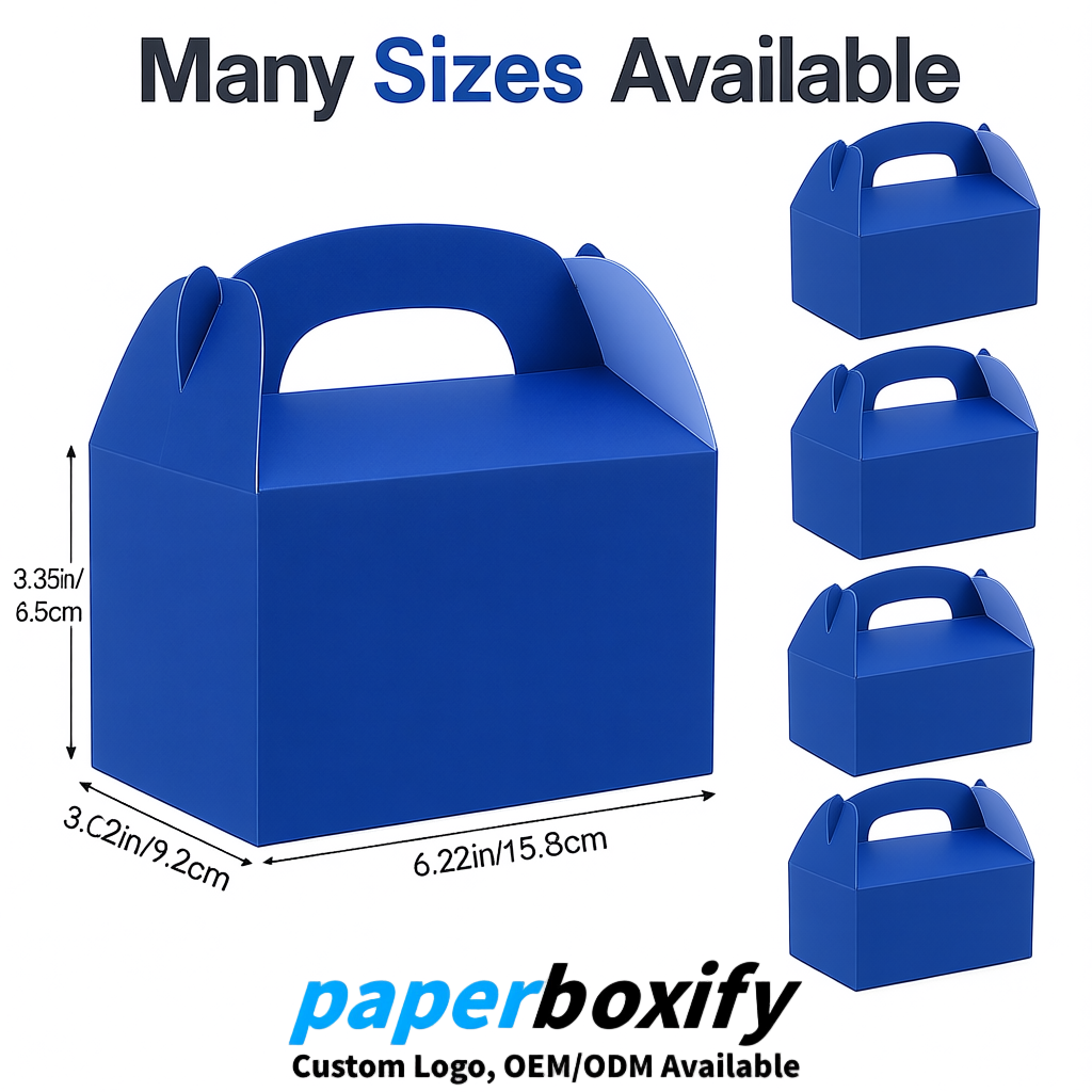 Klein Blue Gable Boxes with Handles 6.22x3.35x3.62 inch Kraft Paper Party Favors Boxes in Bulk