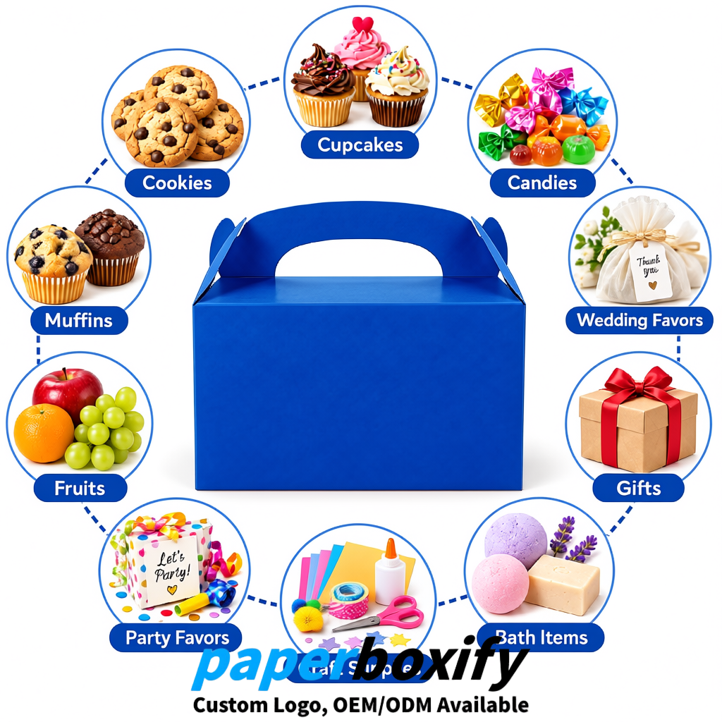 Klein Blue Gable Boxes with Handles 6.22x3.35x3.62 inch Kraft Paper Party Favors Boxes in Bulk