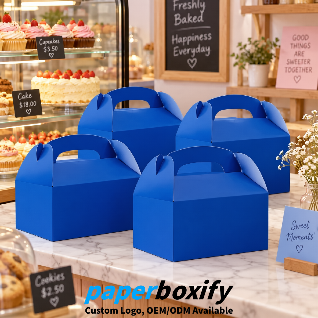 Klein Blue Gable Boxes with Handles 6.22x3.35x3.62 inch Kraft Paper Party Favors Boxes in Bulk