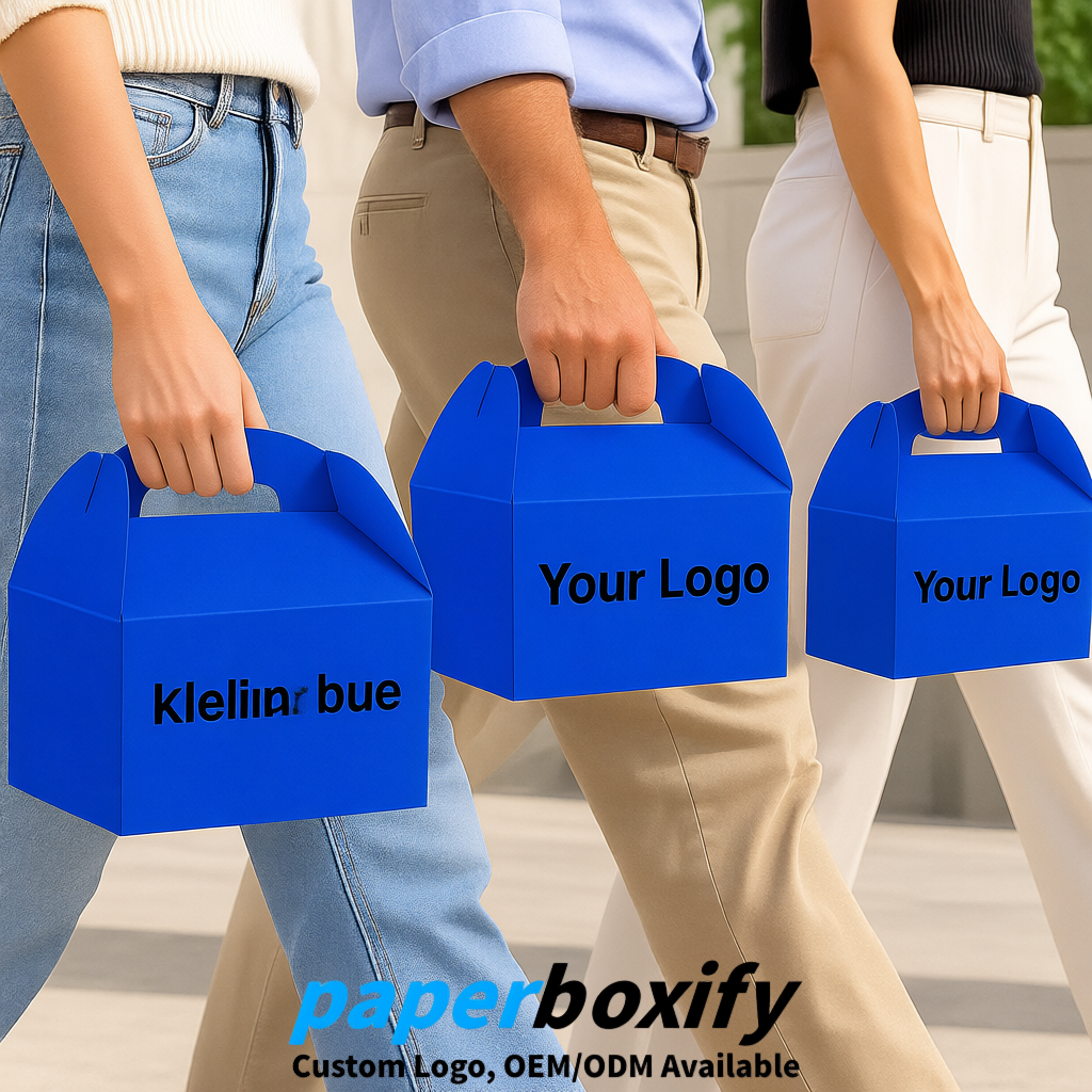 Klein Blue Gable Boxes with Handles 6.22x3.35x3.62 inch Kraft Paper Party Favors Boxes in Bulk