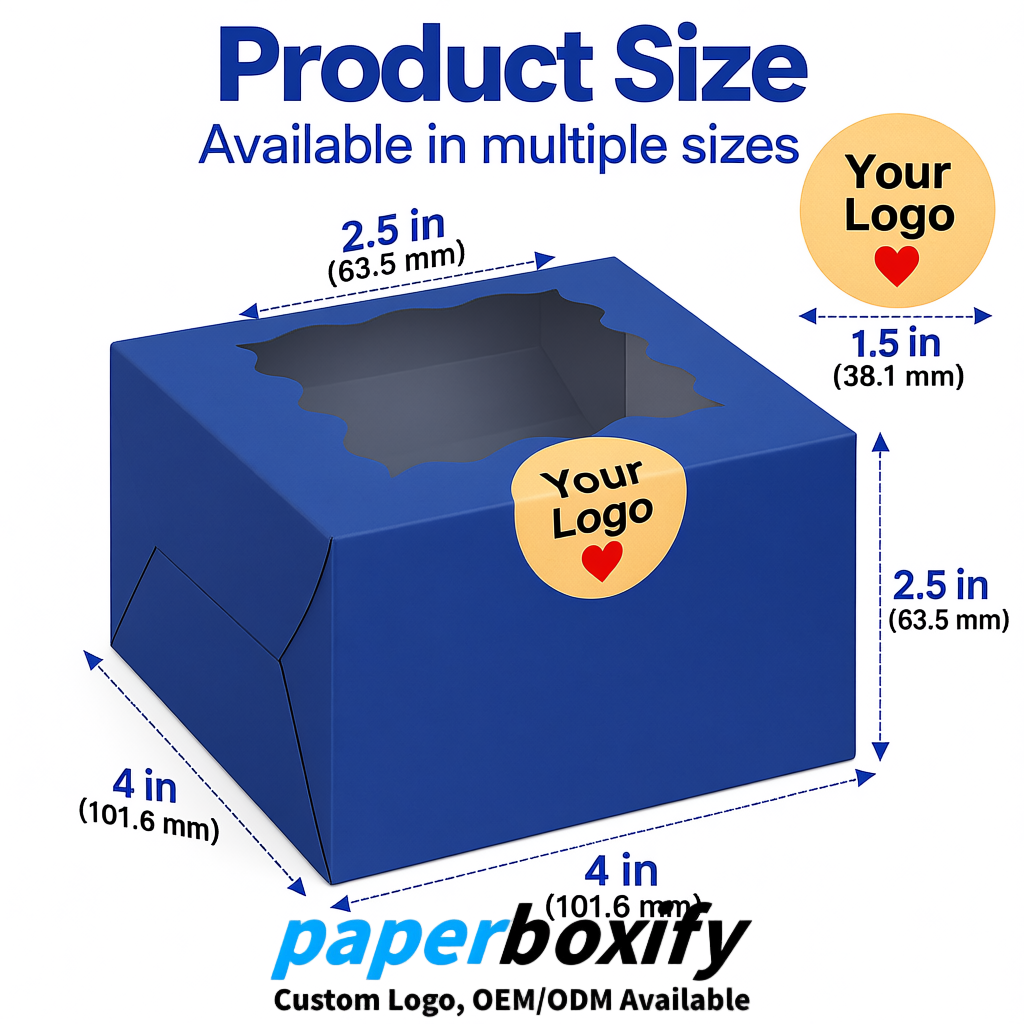 Klein Blue Paper Cookie Boxes with Window and Stickers 4x4x2.5 inch