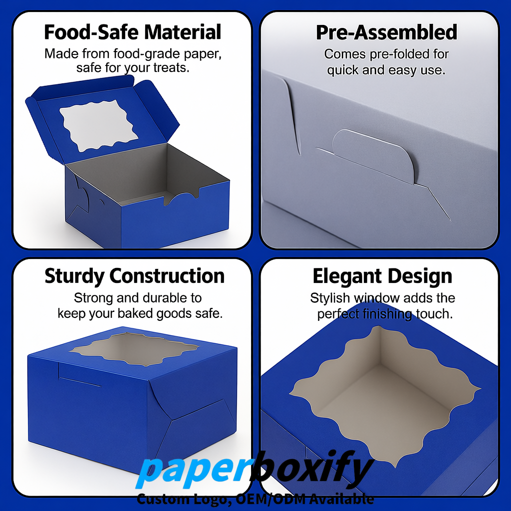 Klein Blue Paper Cookie Boxes with Window and Stickers 4x4x2.5 inch