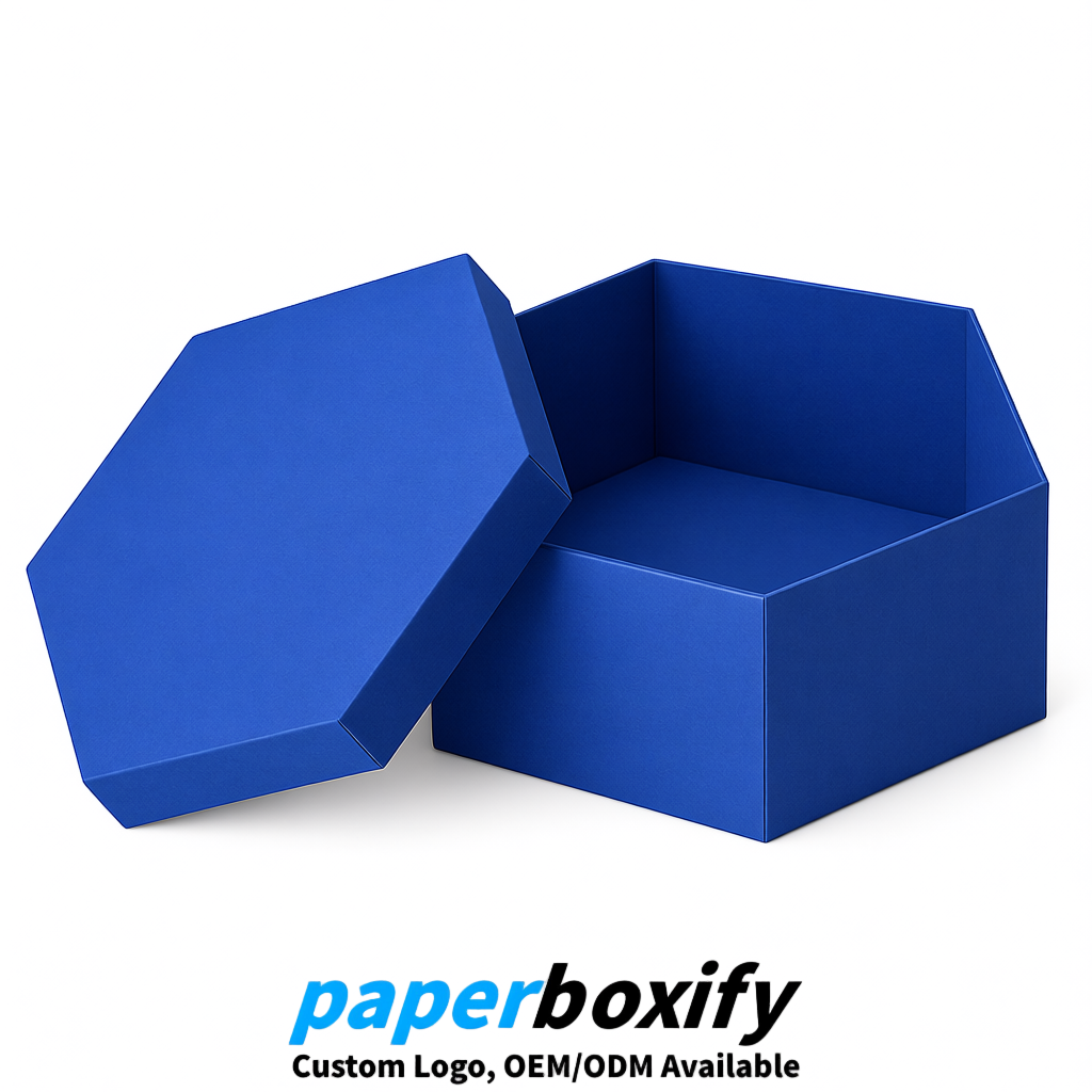 Klein Blue Paper Hexagon Box with Lid - Biodegrade Paper Mache Gift Boxes Manufacturer