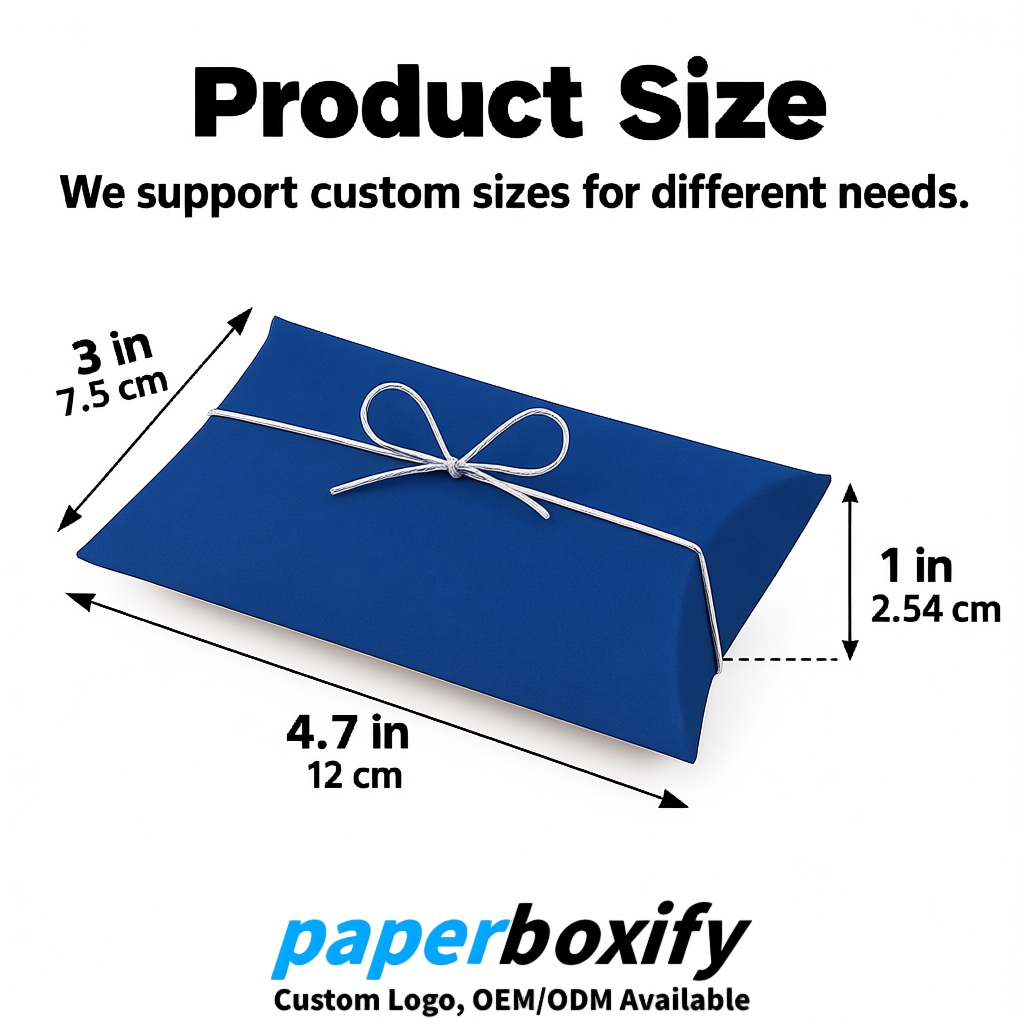Bulk Klein Blue Kraft Pillow Gift Boxes with Ties 4.7x3x1 inch for Candy & Favors