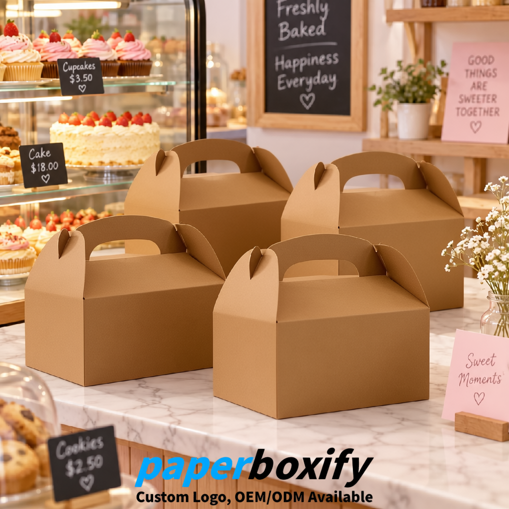 Kraft Brown Gable Boxes with Handles 6.22x3.35x3.62 inch Kraft Paper Party Favors Boxes in Bulk Kraft Brown Gable Boxes with Handles 6.22x3.35x3.62 inch Kraft Paper Party Favors Boxes in Bulk