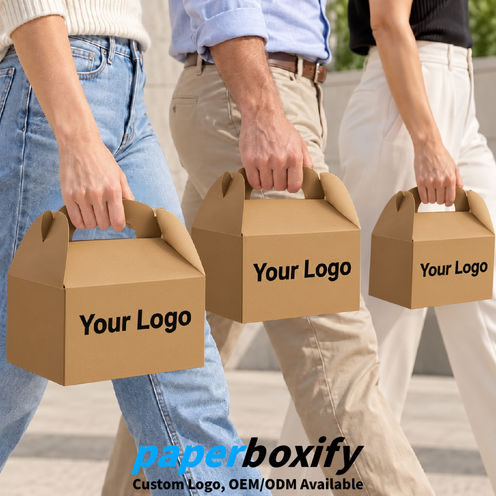 Kraft Brown Gable Boxes with Handles 6.22x3.35x3.62 inch Kraft Paper Party Favors Boxes in Bulk