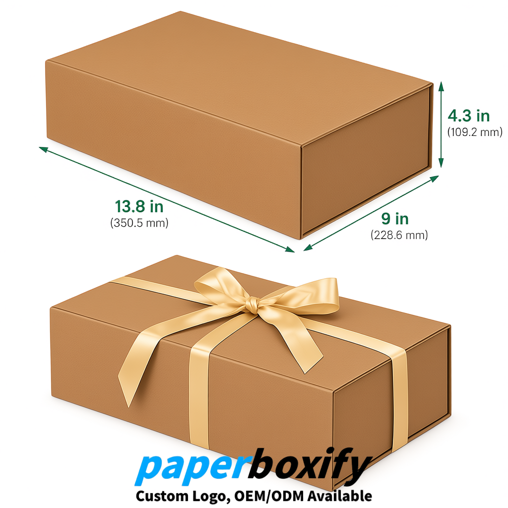 Kraft Brown Magnetic Closure Gift Box​ with Ribbon 13.8x9x4.3 inch Luxury Large Storage Box