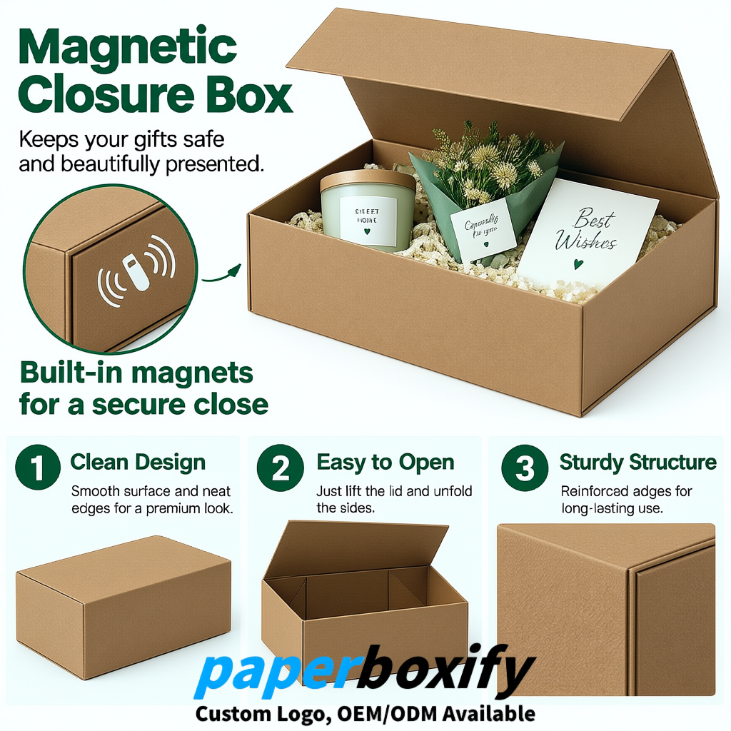 Kraft Brown Magnetic Closure Gift Box with Ribbon 13.8x9x4.3 inch Luxury Large Storage Box