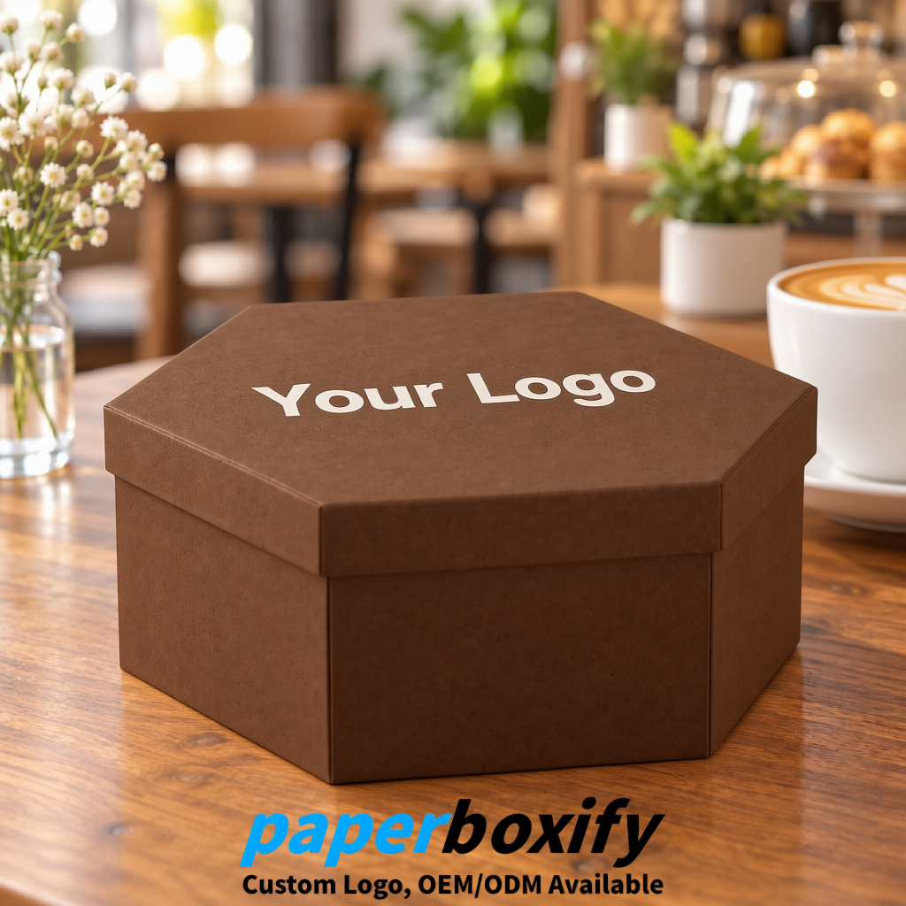 Kraft Brown Paper Hexagon Box with Lid - Biodegrade Paper Mache Gift Boxes Manufacturer