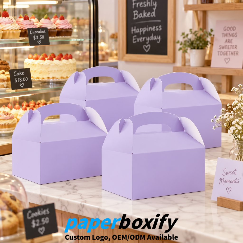 Lavender Gable Boxes with Handles 6.22x3.35x3.62 inch Kraft Paper Party Favors Boxes in Bulk